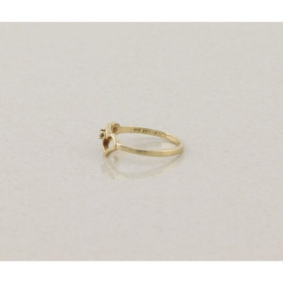 10k Yellow Gold Diamond Two Heart Ring Dainty Woman Teen Girl Size 5 1/4 - Picture 3 of 7